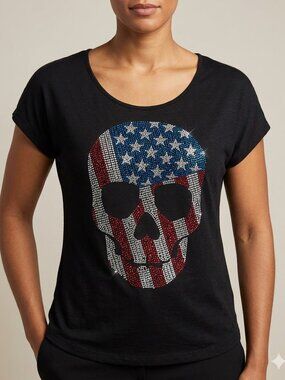 The Clas-Sic sz Medium black rhinestone studded patriotic skeleton / skull shirt